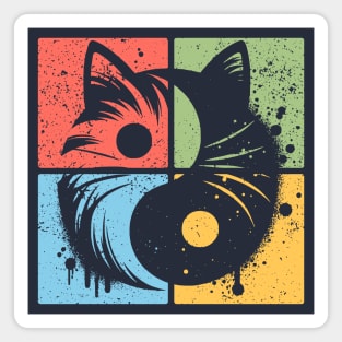 Geometric Cat Yin Yang Retro Art Magnet